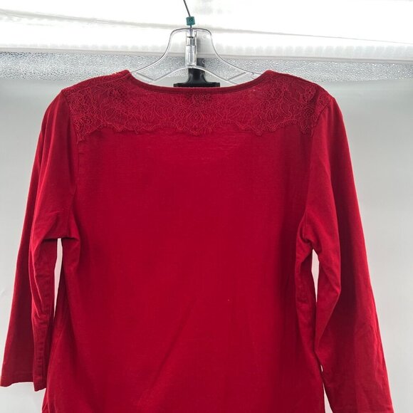 Talbot Women's Lace Shoulder 3/4 Sleeve Top Red Size Medium Scoop Neck - Picture 6 of 9